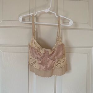 Lace Trim Satin Bralette - Tan